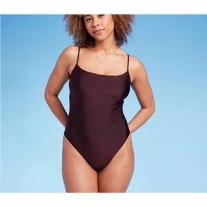 Shade & Shore One Piece Swimsuit XL Brown High Leg Cheeky Strappy NWT Womens